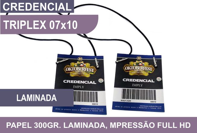 Credencial 07x10 Triplex 300gr Laminada, Cordão Simples